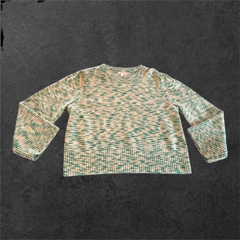 LC Lauren Conrad Puff Sleeve Sweater Womens XXL Green Space Dye Knit Excellent